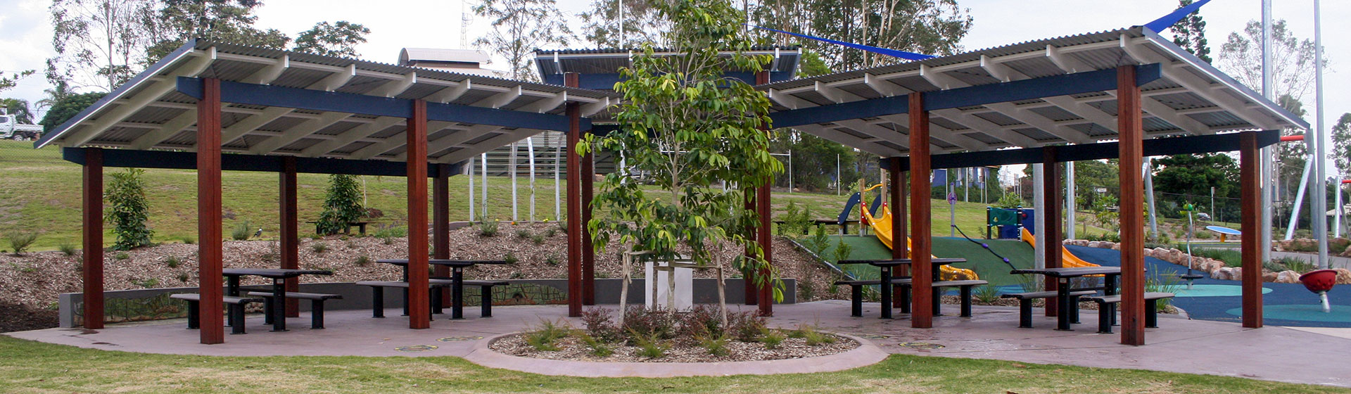 Lindsay triple park shelter design at Gympie All Ability Playground
